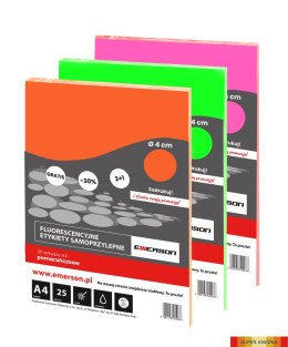 Fluorescencyjne etykiety samoprzylepne różowe kółka 40mm 25 arkuszy Emerson ETOKROZ02x025x010 Emerson
