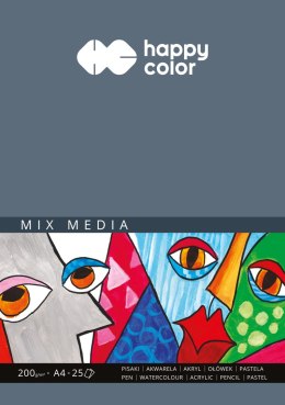 Blok MIX MEDIA, ART, A4, 25 ark, 200g, Happy Color HA 3720 2030-A25 Happy Color