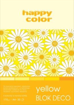 Blok Deco Yellow A4, 170g, 20 ark, 5 kol. tonacja żółta, Happy Color HA 3717 2030-012 Happy Color