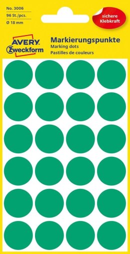 Kółka do zaznaczania kolorowe, 96 etyk./op., Q18 mm, zielone Avery Zweckform, 3006 Avery Zweckform
