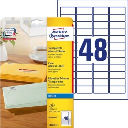Etykiety adresowe J4720-25 45,7 x 21,2 25 ark przezroczyste, Avery Zweckform (X) Avery Zweckform