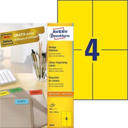 Etykiety żółte 3459 105 x 148 100 ark. trwałe, Avery Zweckform Avery Zweckform