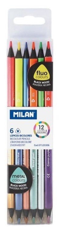 Kredki trójkątne BICOLOR fluo + metalizowane 12 kolorów MILAN 07123306 Milan