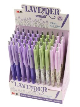 Długopis automatyczny Lavender, niebieski, różne motywy, 0.5mm, 50 sztuk w display-u, MG MG ABP86171 KP50 M&G