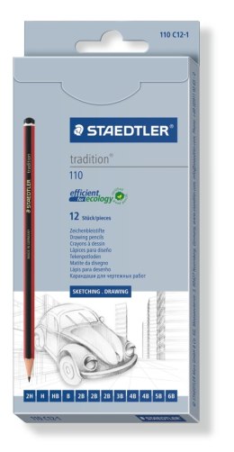 Ołówek tradition, sześciokątny, zestaw 12 szt. (6B, 5B, 4B, 3B, 2B, B, HB, H, 2H, w tym 3 x 2B, 2 x 4B), Staedtler S 110 C12-1 Staedtler