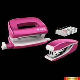 Zszywacz + dziurkacz metalowy Leitz Mini WOW, różowy, 10 lat gwarancji, 10 kartek 55612023 (X) Leitz