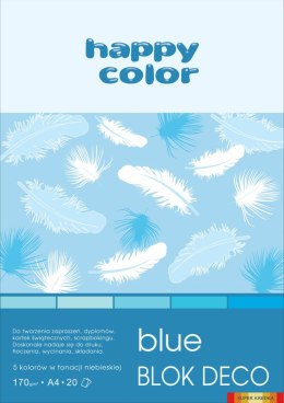 Blok Deco Blue A4, 170g, 20 ark, 5 kol. tonacja niebieska, Happy Color HA 3717 2030-032 Happy Color