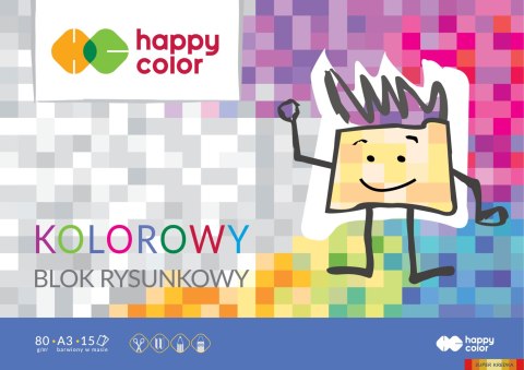 Blok rysunkowy kolorowy A3, 80g, 15 ark, Happy Color HA 3708 3040-09 Happy Color