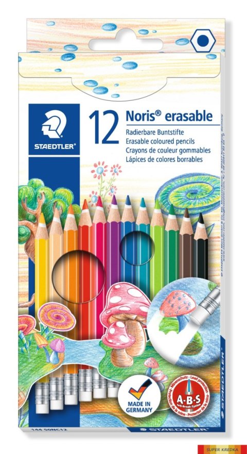 Kredki usuwalne Noris Club, sześciokątne, z gumką, 12 kol., Staedtler S 144 50NC12 Staedtler