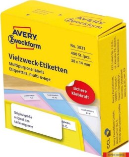 Białe minietykiety w dyspenserach do opisywania ręcznego, 400 etyk./op., 38 x 14 mm, białe, AVERY ZWECKFORM, 3831 Avery Zweckform