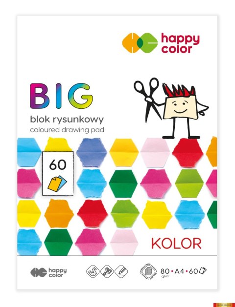 Blok rysunk. kolorowy BIG, A4, 80g, 15 kol., 60 ark, Happy Color HA 3708 2030-09B60 Happy Color