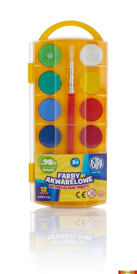 Farby akwarelowe Astra 12 kolorów - fi 23,5 mm z eurozawieszką, 83216905 Astra