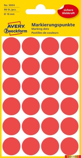 Kółka do zaznaczania kolorowe, 96 etyk./op., Q18 mm, czerwone Avery Zweckform, 3004 Avery Zweckform