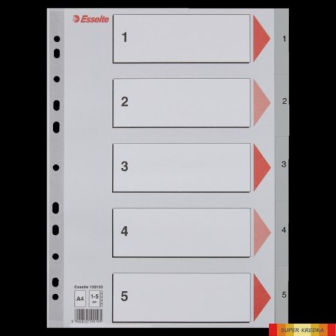 Przekładki plastikowe szare PP A4 1-5 100103 numeryczne ESSELTE Esselte