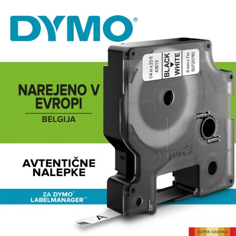 Taśma DYMO D1 - 6 mm x 7 m, czarny / biały S0720780 do drukarek etykiet Dymo