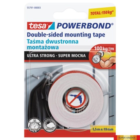 Taśma montażowa dwustronna 55791-00003-01 Powerband 1.5mx19mm Super mocna Tesa