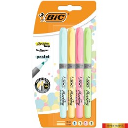 Zakreślacze BIC Highlighter Grip Pastel mix Blister 4szt, 964859 Bic