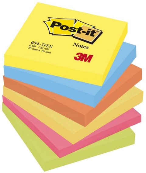 Bloczek samoprzylepny POST-IT (654-TFEN), 76x76mm, 6x100 kart., paleta energetyczna Post-It 3M