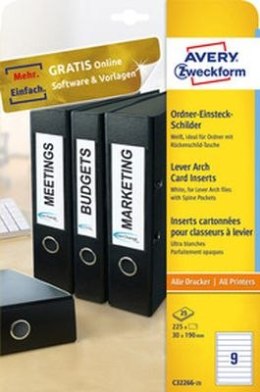 Etykiety na segregatory z okienkami, A4, 25 ark.,/op., 30 x 190 mm, białe, wąskie, AVERY ZWECKFORM, C32266-25 Avery Zweckform