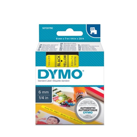 Taśma DYMO D1 - 6 mm x 7 m, czarny / żółty S0720790 do drukarek etykiet Dymo