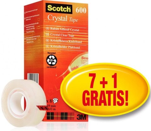 Taśma biurowa SCOTCH Crystal (6-1933R8), 19mm, 33m, 7szt., 1 rolka GRATIS Scotch 3M