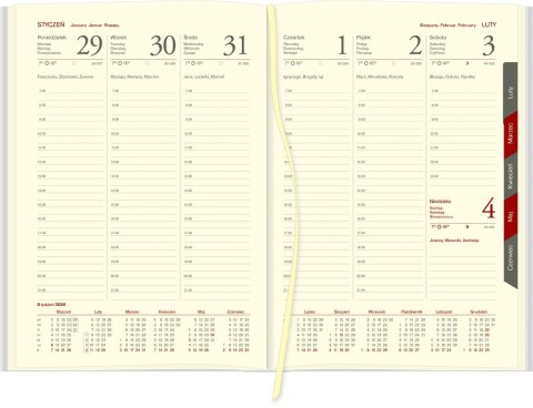 Kalendarz Cross z gumką i ażurową datówką A5 tygodniowy p. kremowy Nr kat. 204 A5TRK czerwony 2024 WOKÓŁ NAS Wokół Nas