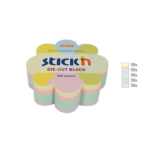 Notes kwiatek, 67x67mm, mix 5 kol. pastelowych, 250kart. Stickn 21832 StickN