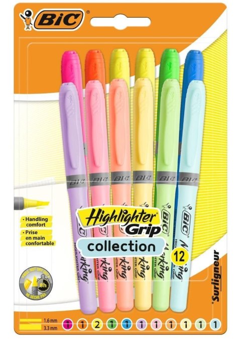 Zakreślacze BIC Highlighter Grip Pastel mix 12 szt 504819 Bic