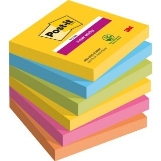 Bloczek samoprzylepny POST-IT Super Sticky (654-6SS-RIO), 76x76mm, 6x90 kart., paleta Rio de Janeiro Post-It 3M