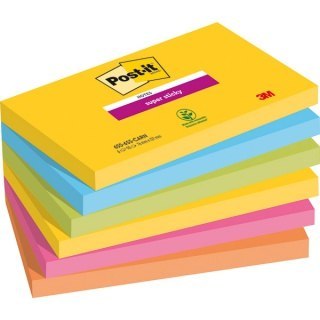 Bloczek samoprzylepny POST-IT Super sticky (655-6SS-RIO), 127x76mm, 6x90 kart., paleta Rio de Janeiro Post-It 3M