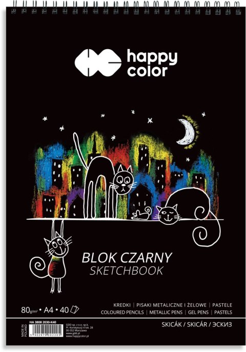 Blok czarny na spirali KOTY A4, 40 ark, 80g, Happy Color HA 3808 2030-K40 Happy Color