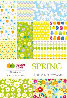 Blok z motywami SPRING, 80g/m2, A4, 15 ark, 30 motyw, Happy Color HA 3808 2030-S Happy Color