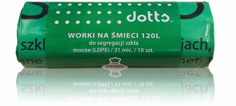 Worki na śmieci 120l 10szt., DOTTS, do segregacji szkła, mocne (LDPE), 31mic., zielone Dotts