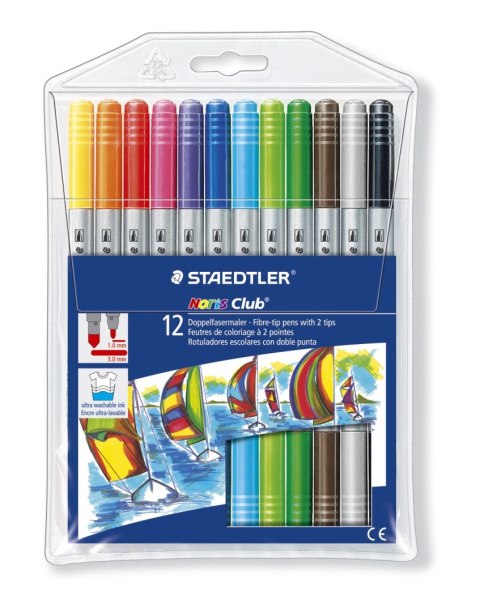 Flamastry dwustronne Noris Club, 12 kol., Staedtler S 320 NWP12 Staedtler