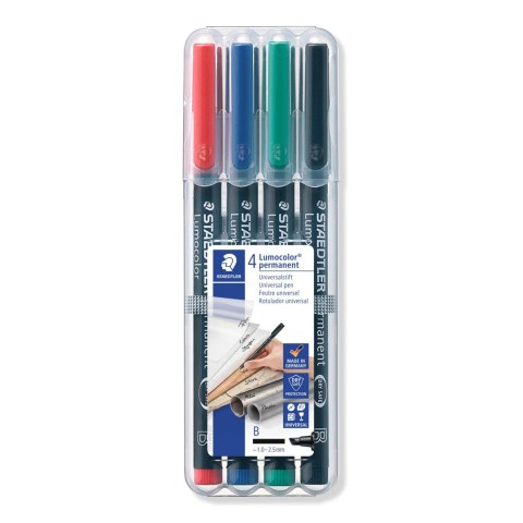 Foliopis Lumocolor, B, wodoodporny, zestaw 4 kol. (2, 3, 5, 9) w etui box, Staedtler S 314 WP4 Staedtler