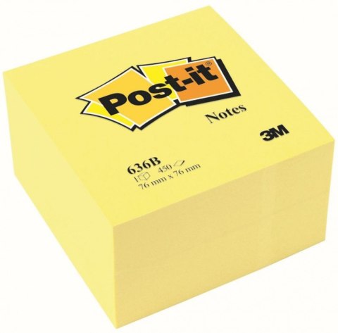 Kostka samoprzylepna POST-IT_ (636B), 76x76mm, 1x450 kart., żółta Post-It 3M