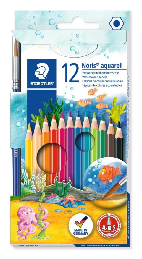 Kredki akwarelowe Noris Club, sześciokątne, z pędzelkiem, 12 kol., Staedtler S 144 10NC12 Staedtler