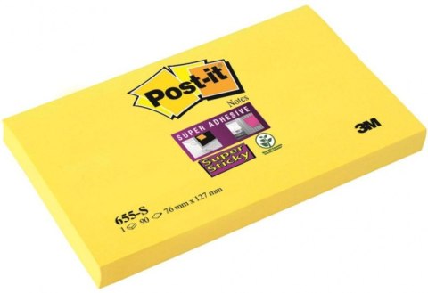 Bloczek samoprzylepny POST-IT_ Super Sticky (655-S), 127x76mm, 1x90 kart., żółty Post-It 3M