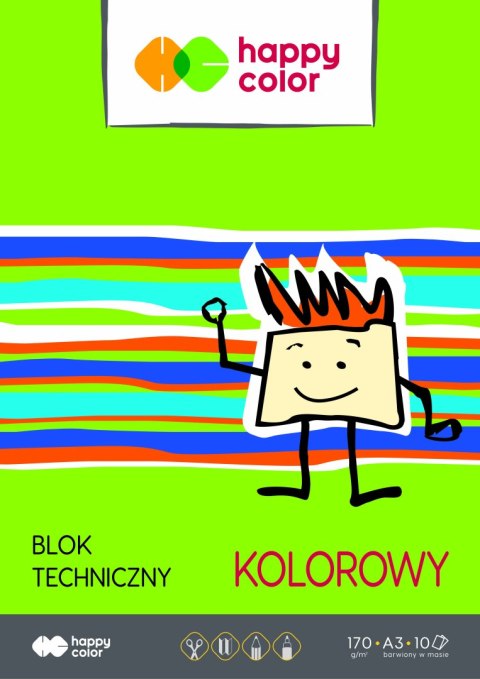 Blok techniczny kolorowy A3, 170g, 10 ark, Happy Color HA 3550 3040-09 Happy Color