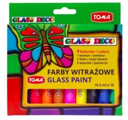 Farby witrażowe GLASS PAINT - 9 kolorów + konturówka + folie mix TO-750 Toma Toma