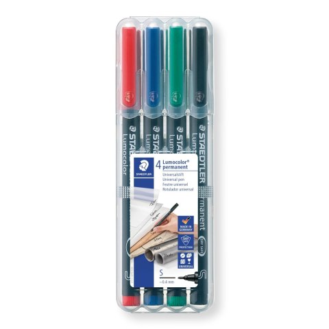 Foliopis Lumocolor, S, wodoodporny, zestaw 4 kol. (2, 3, 5, 9) w etui box, Staedtler S 313 WP4 Staedtler