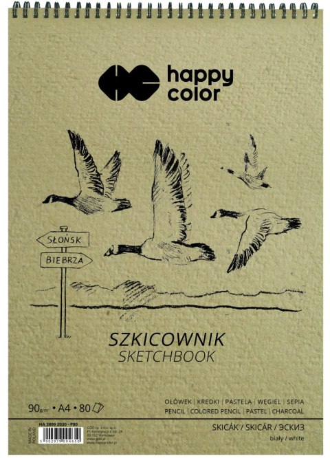 Szkicownik na spirali PTAKI A4, biały, 80 ark, 90g, Happy Color HA 3809 2030-P80 Happy Color