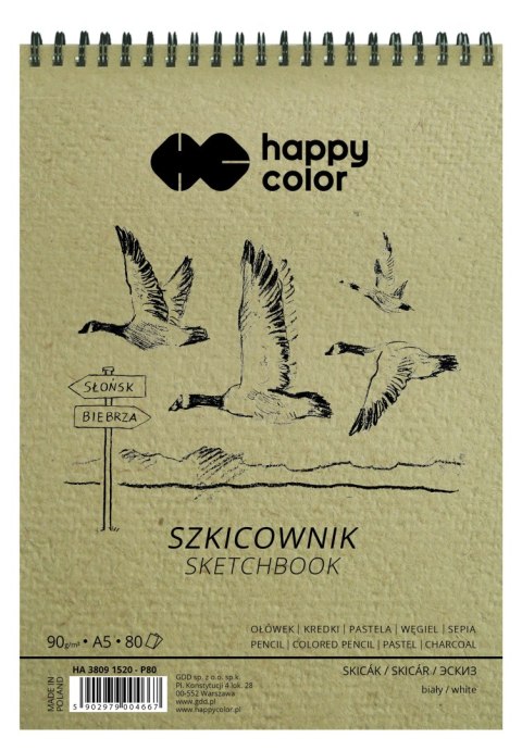 Szkicownik na spirali PTAKI A5, biały, 80 ark, 90g, Happy Color HA 3809 1520-P80 Happy Color