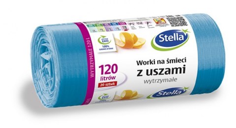 Worki na śmieci z uszami wytrzymałe 120L 20szt. niebieskie (HD-LD) STELLA Stella