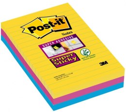 Bloczek samoprzylepny POST-IT_ Super Sticky w linie (4690-SS3RIO-EU), 101x152mm, 3x90 kart., paleta Rio de Janeiro Post-It 3M