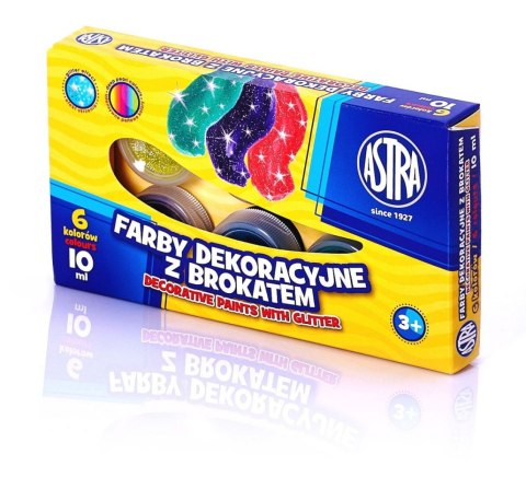 Farby dekoracyjne Astra z brokatem 6 kolorów - 10 ml, 301116001 Astra