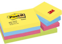 Bloczek samoprzylepny POST-IT (653-TFEN), 38x51mm, 12x100 kart., ENERGETIC Post-It 3M