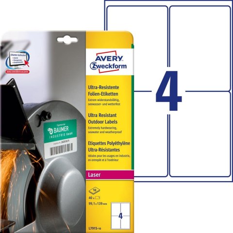 Etykiety ultra resistant L7915-10 99,1x139 10ark polietylenowe, Avery Zweckform Avery Zweckform