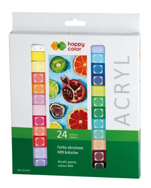 Farba akrylowa zestaw 24 kolorów x 12 ml, Happy Color HA 7370 0012-K24 Happy Color