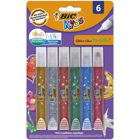 Klej w sztyfcie BIC Kids Glitter Metallic Blister 6szt, 893269 (X) Bic